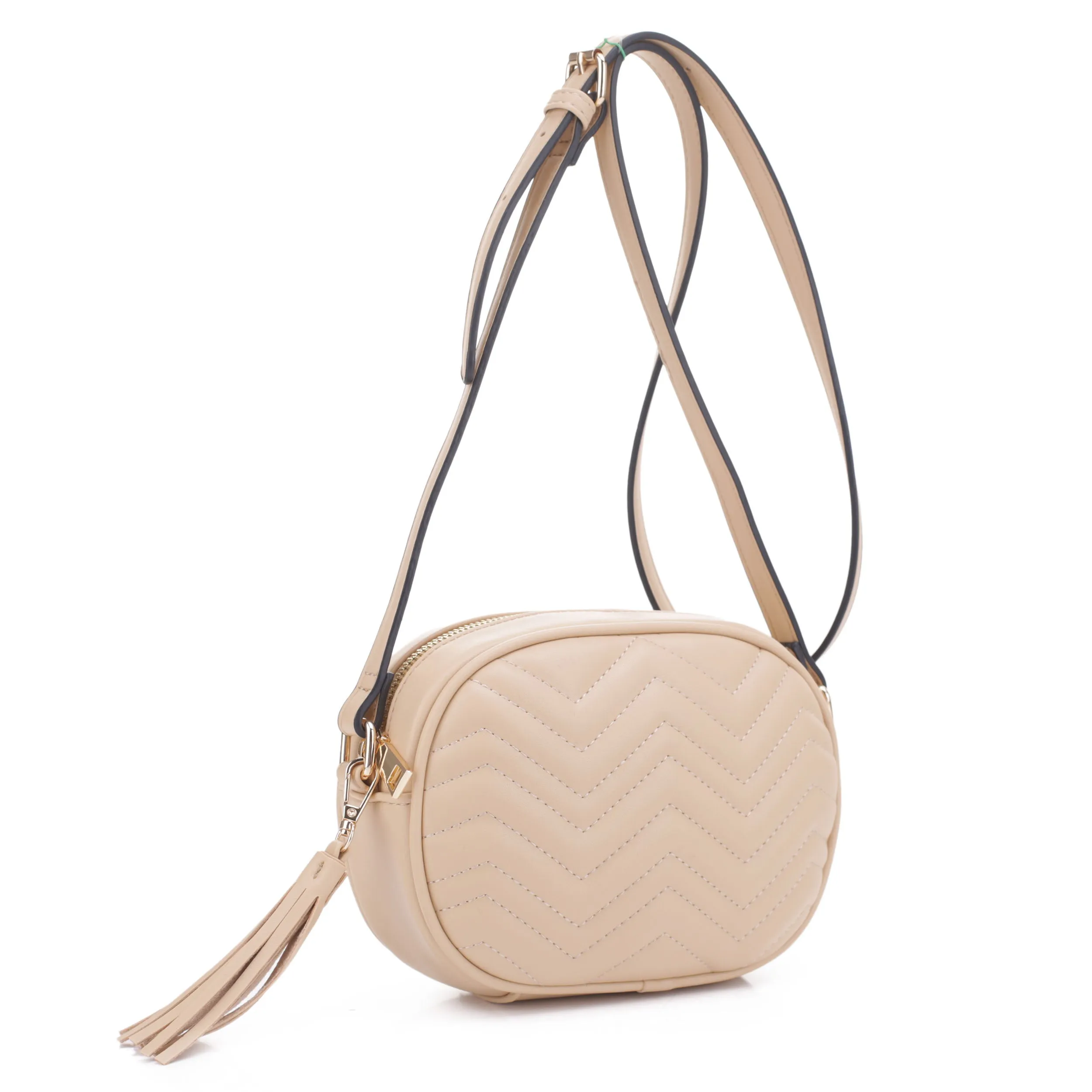 FC20403 Chevron Quilted Camera Crossbody Bag with Tassel Fringe Zipper