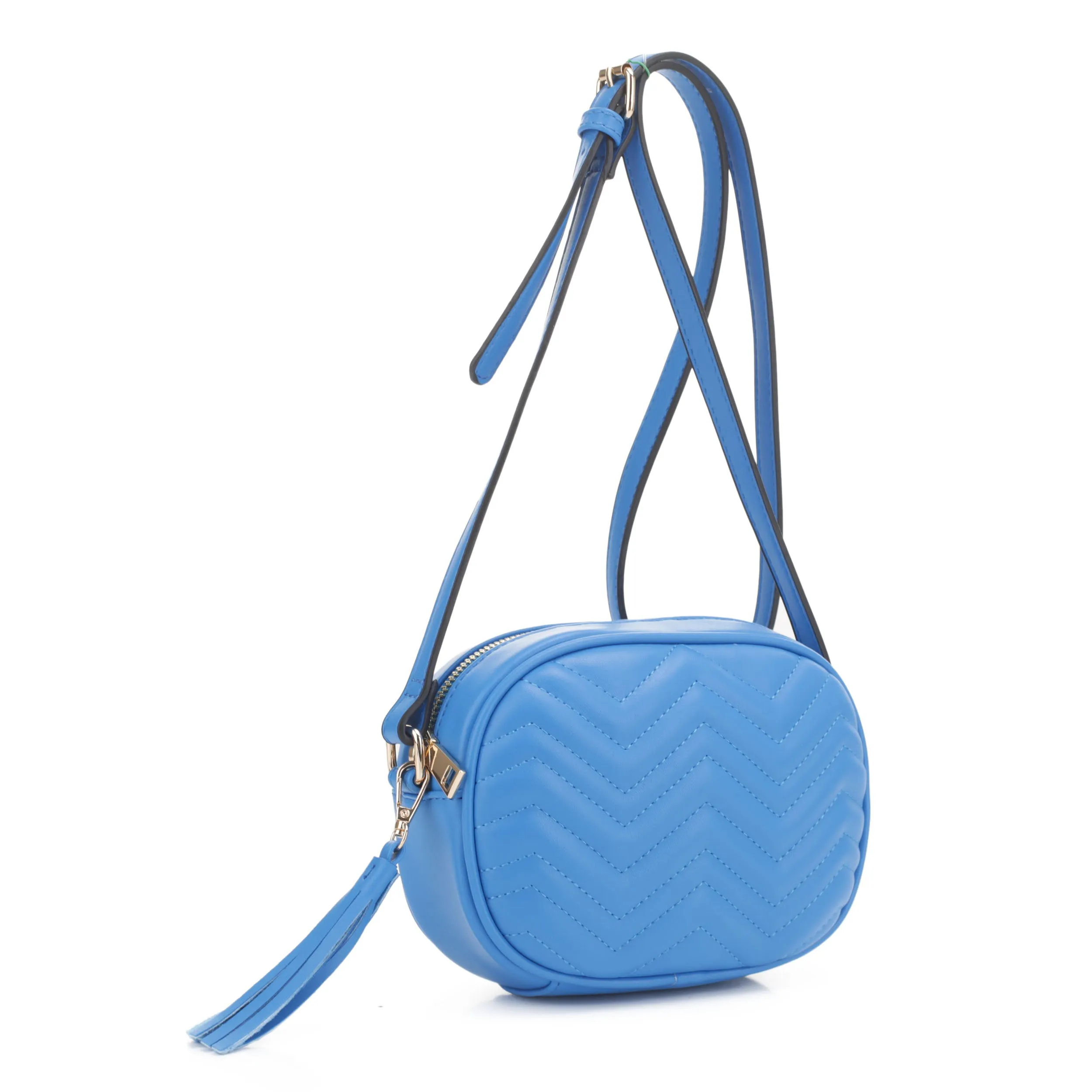FC20403 Chevron Quilted Camera Crossbody Bag with Tassel Fringe Zipper