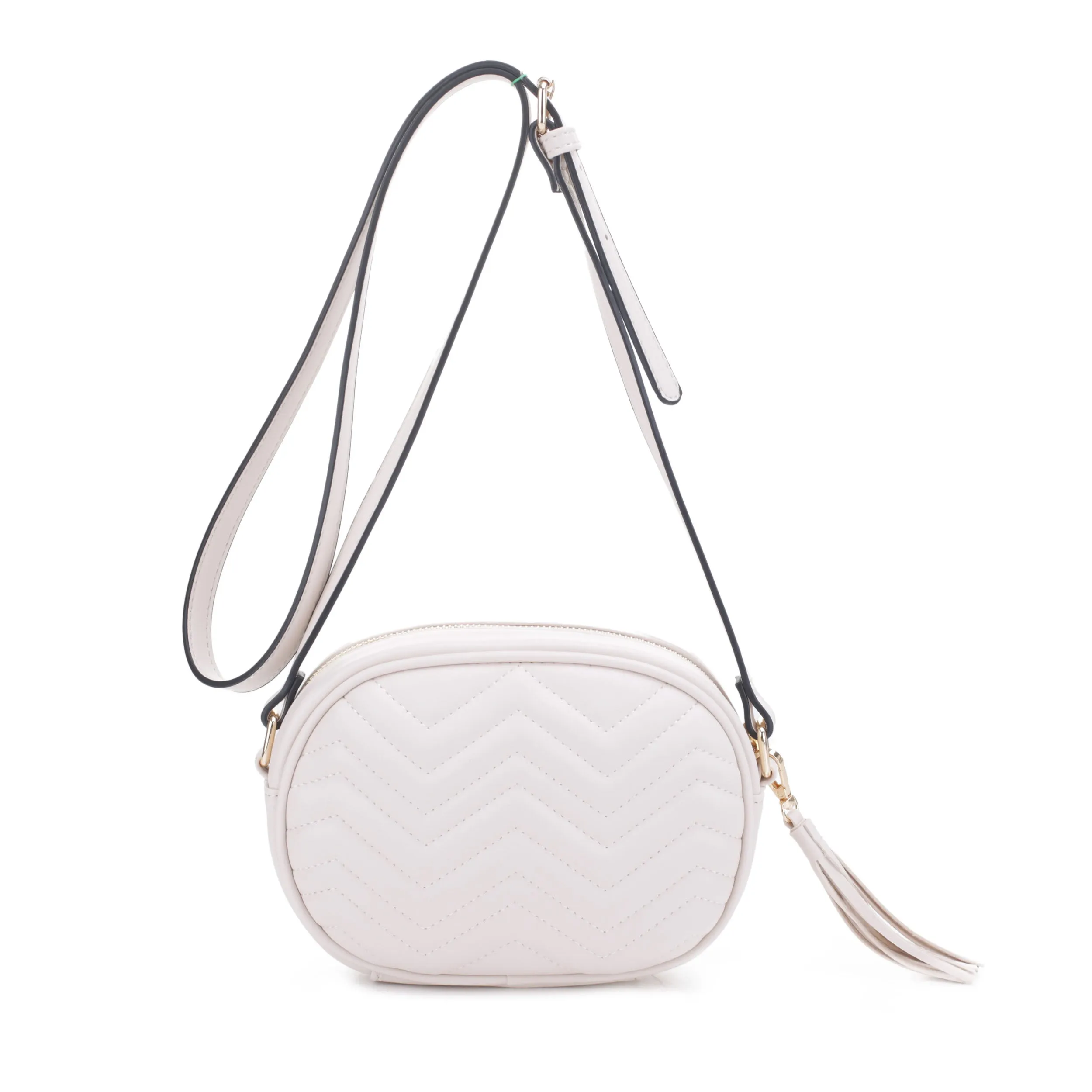 FC20403 Chevron Quilted Camera Crossbody Bag with Tassel Fringe Zipper