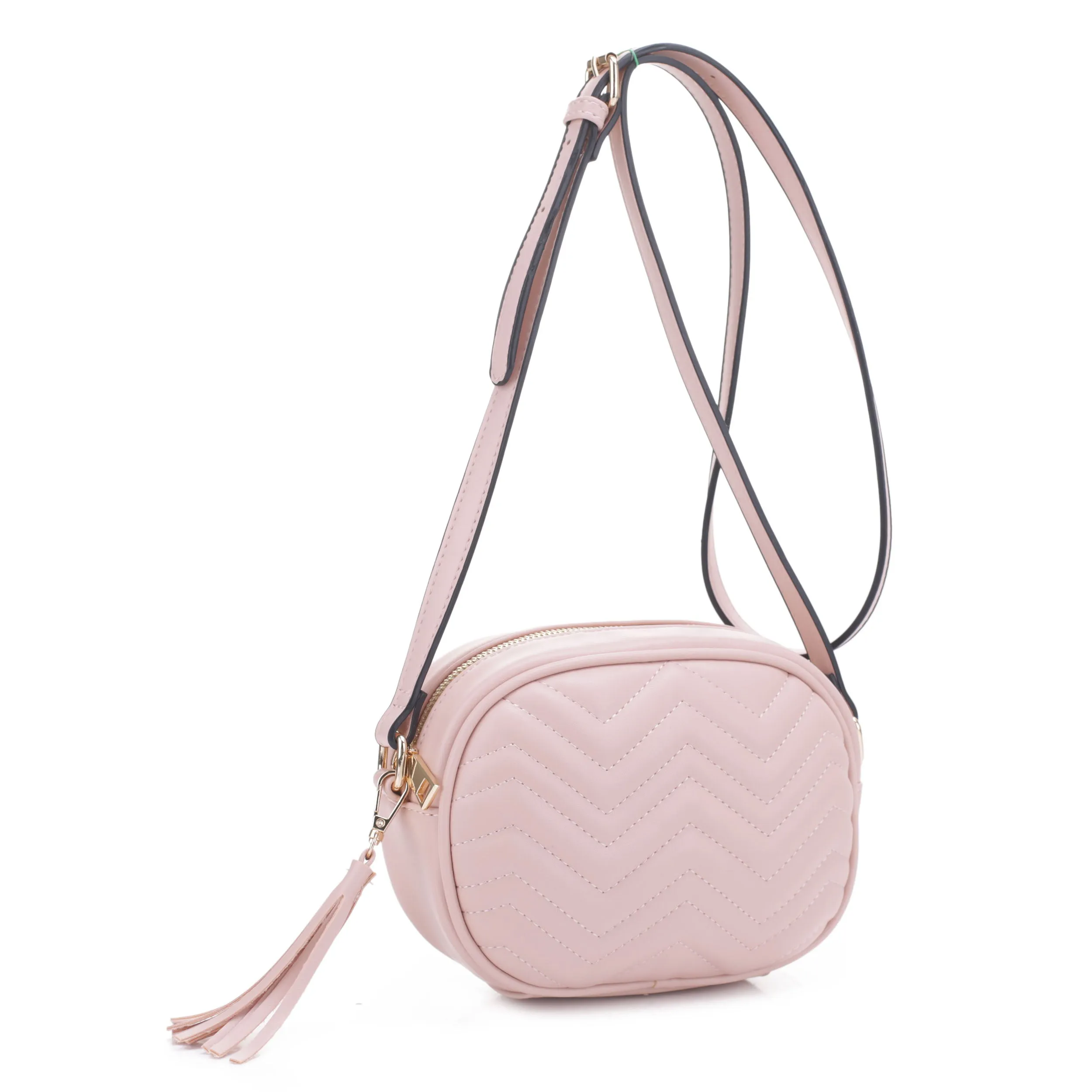 FC20403 Chevron Quilted Camera Crossbody Bag with Tassel Fringe Zipper