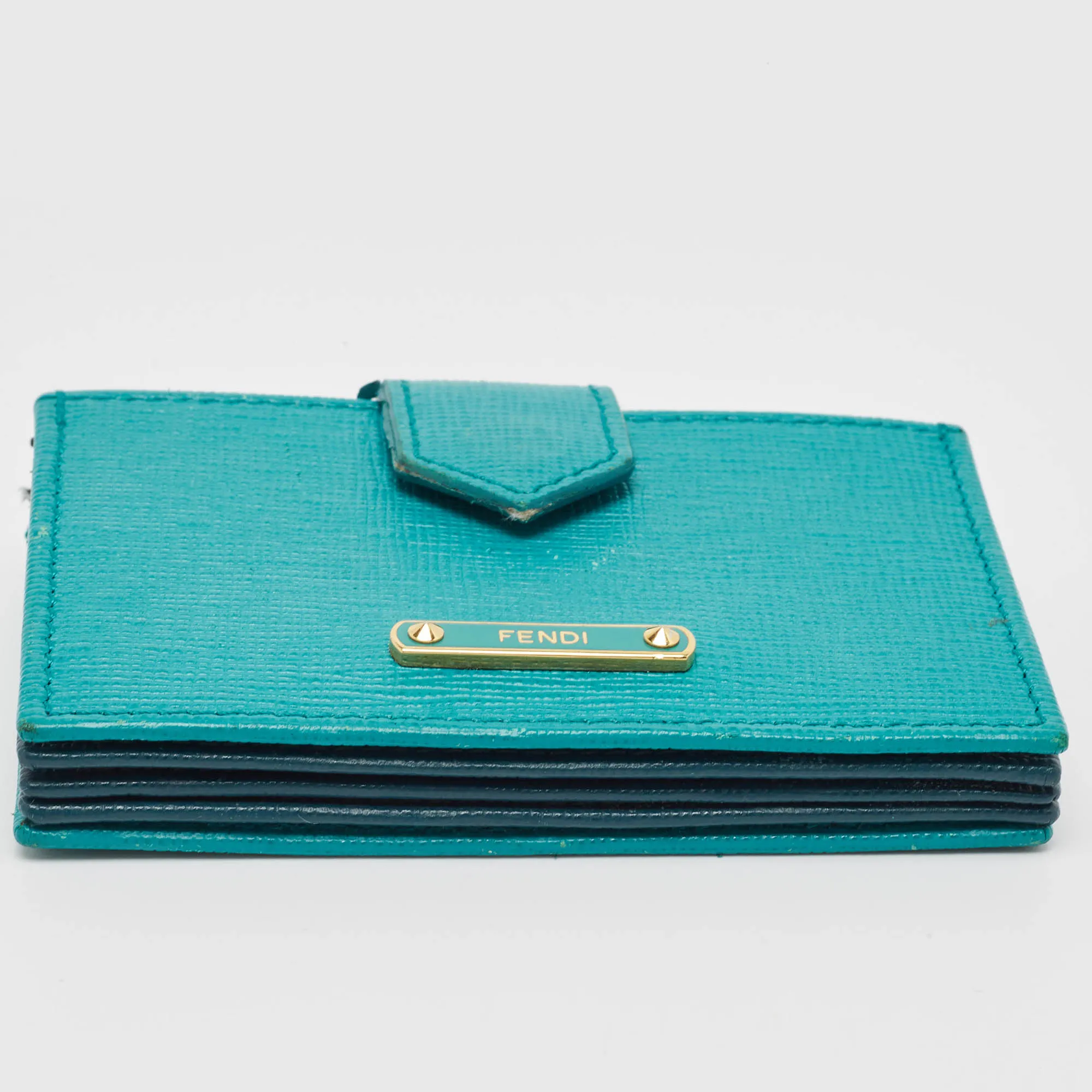 Fendi Green/teal Leather Elite Accordion Card Holder