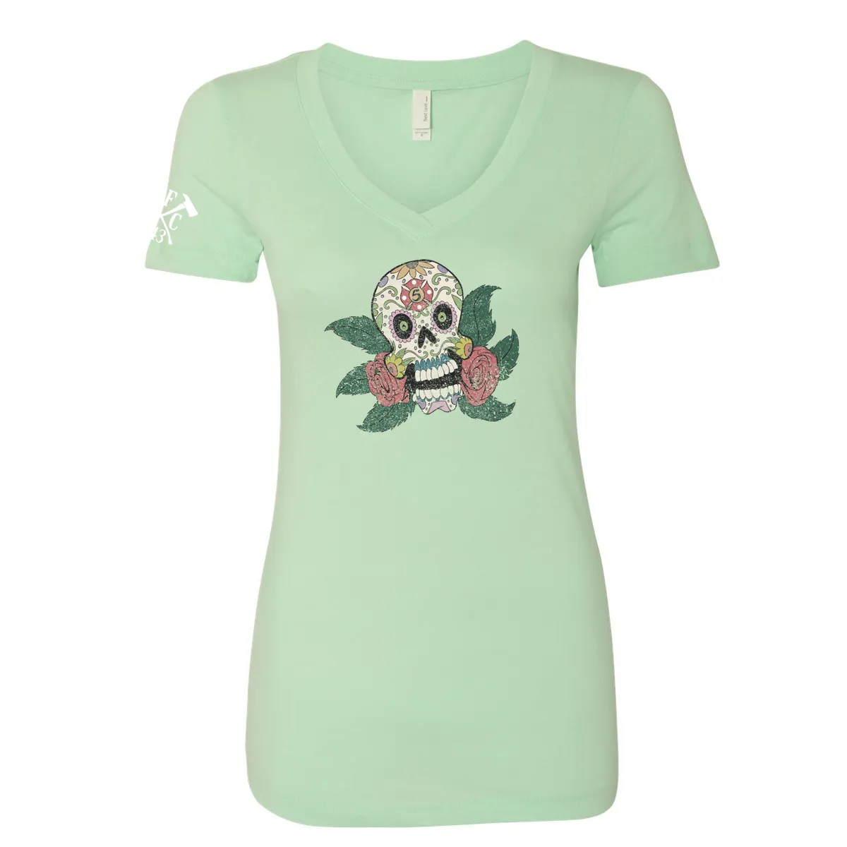FFC 343 Maltese Sugar Skull Women's V-Neck Shirt