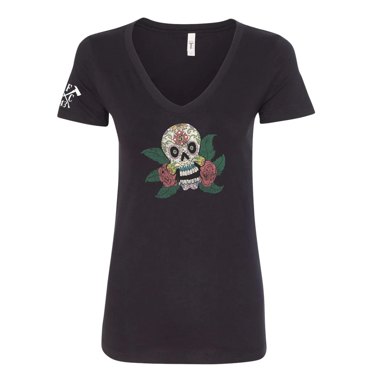 FFC 343 Maltese Sugar Skull Women's V-Neck Shirt