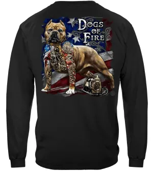 Firefighter Pit Bull Dog Tattoo American Flag Long Sleeves