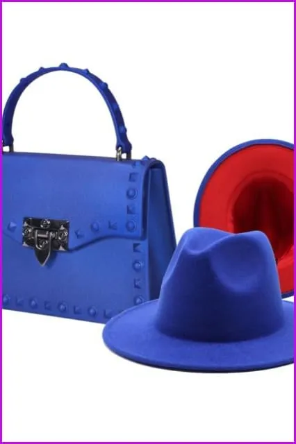 Frosted Rivet Jelly Handbags With Bucket Hat Set