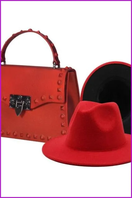 Frosted Rivet Jelly Handbags With Bucket Hat Set