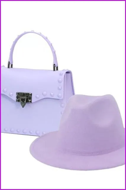 Frosted Rivet Jelly Handbags With Bucket Hat Set