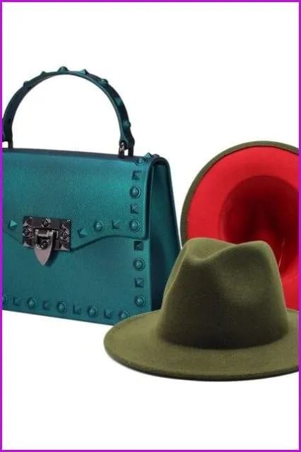 Frosted Rivet Jelly Handbags With Bucket Hat Set