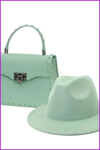Frosted Rivet Jelly Handbags With Bucket Hat Set