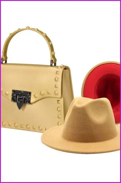 Frosted Rivet Jelly Handbags With Bucket Hat Set