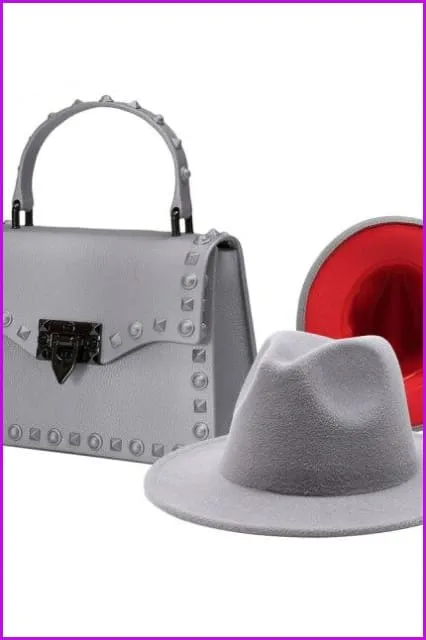 Frosted Rivet Jelly Handbags With Bucket Hat Set