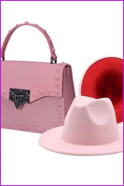Frosted Rivet Jelly Handbags With Bucket Hat Set