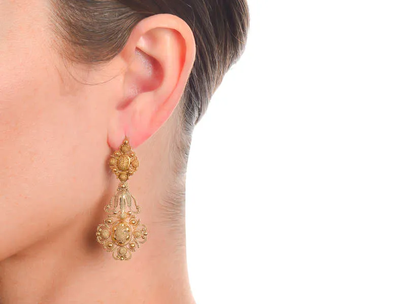 Georgian Gold Day Night Cannetille Earrings