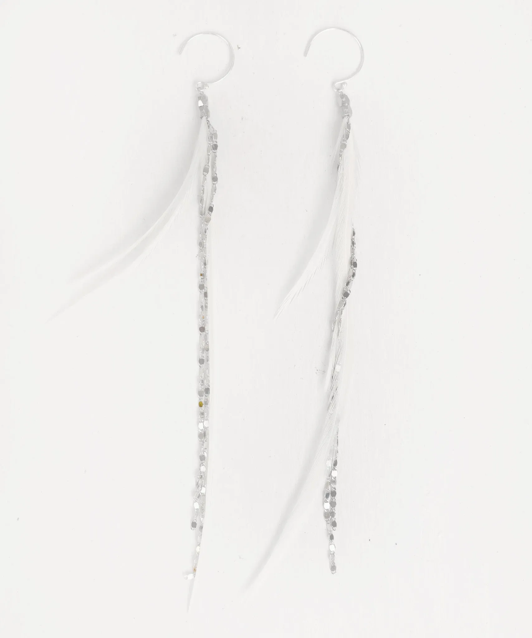 Glistening Long Feather Earrings
