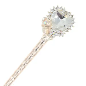 Gold Finish Rhinestone Heart Hair Stick