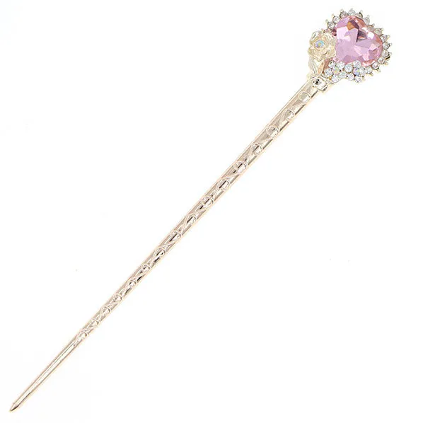 Gold Finish Rhinestone Heart Hair Stick