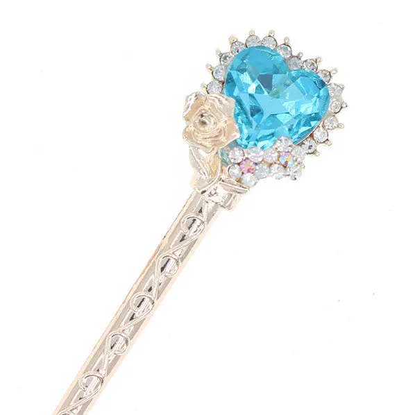 Gold Finish Rhinestone Heart Hair Stick