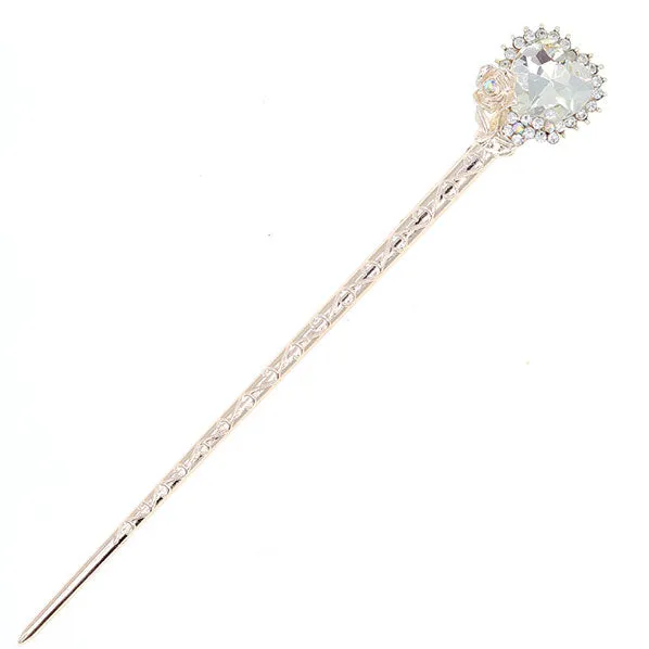 Gold Finish Rhinestone Heart Hair Stick