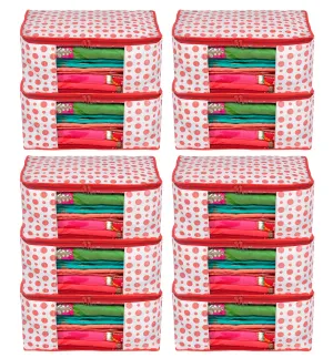 Heart Home Dot Printed Non-Woven Saree Cover, Cloth Organizer, Wardrobe Organiser With Tranasparent Window- Pack of 10 (Pink)-46HH0488