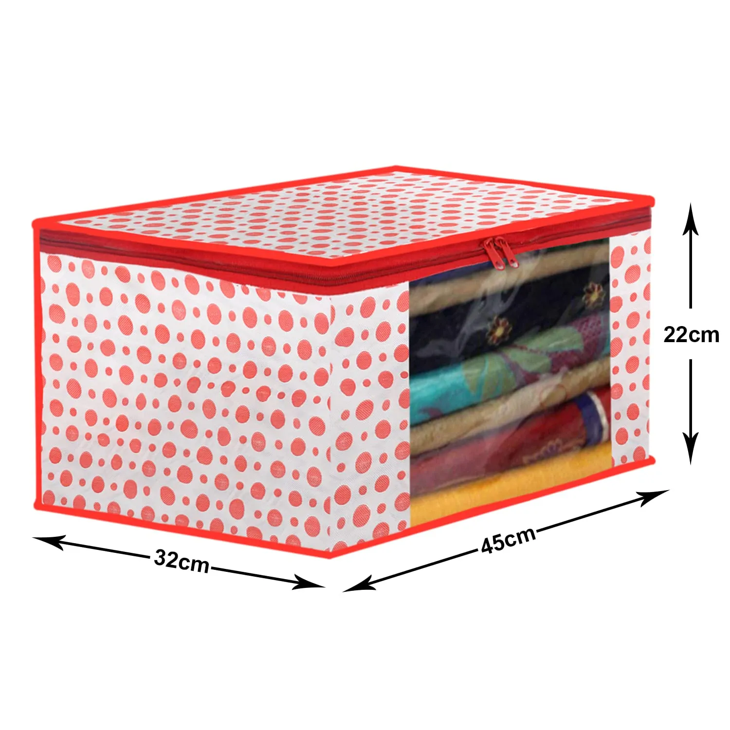 Heart Home Dot Printed Non-Woven Saree Cover, Cloth Organizer, Wardrobe Organiser With Tranasparent Window- Pack of 2 (Blue & Pink)-46HH0506