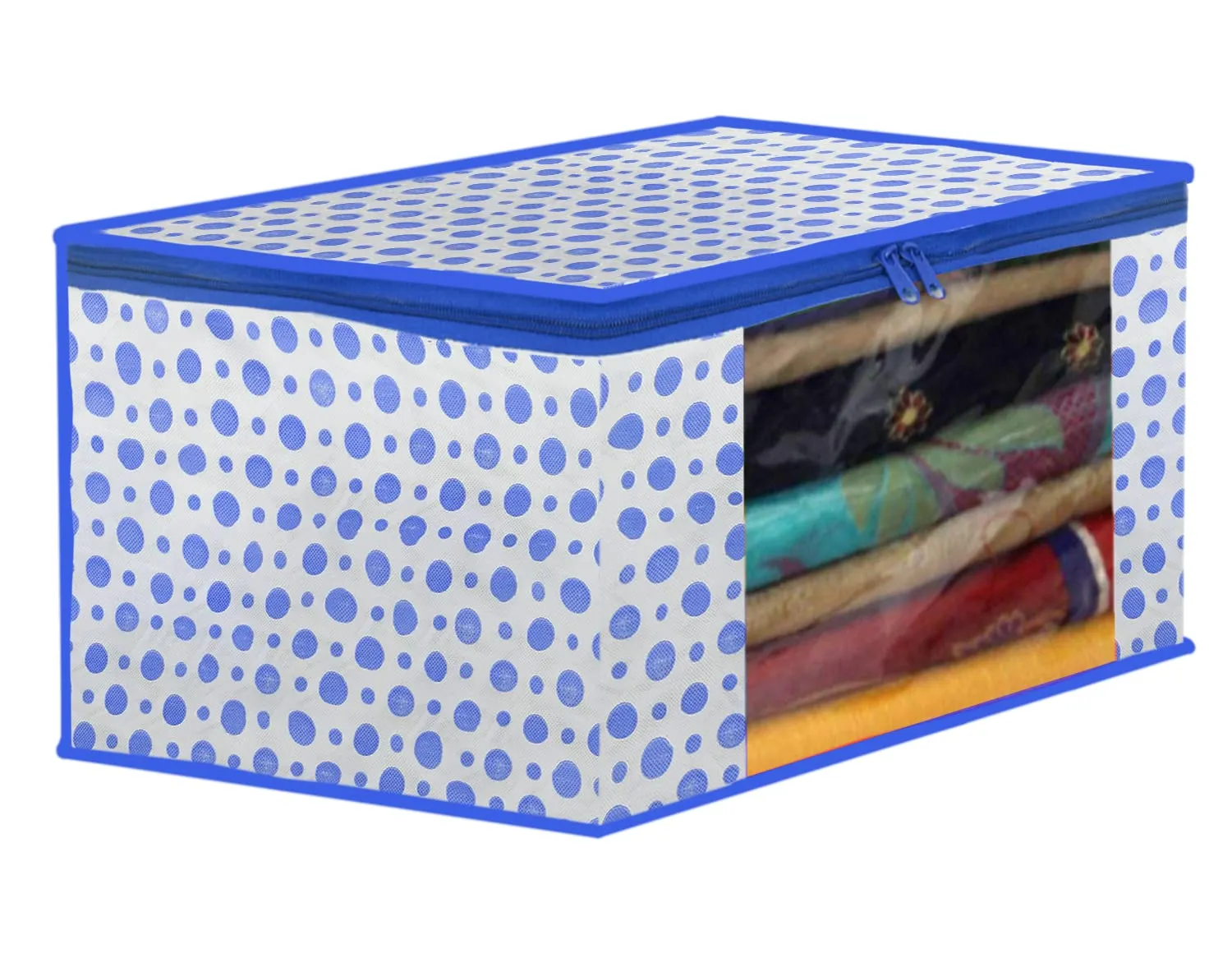 Heart Home Dot Printed Non-Woven Saree Cover, Cloth Organizer, Wardrobe Organiser With Tranasparent Window- Pack of 2 (Blue & Pink)-46HH0506