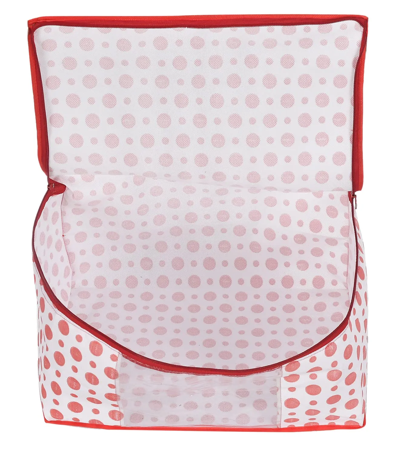 Heart Home Dot Printed Non-Woven Saree Cover, Cloth Organizer, Wardrobe Organiser With Tranasparent Window- Pack of 2 (Blue & Pink)-46HH0506