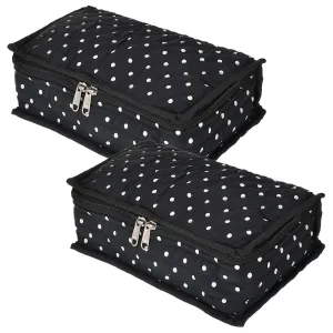 Heart Home Dot Printed Portable Cotton Jewellery Organizer/Case/Bag With 6 Transparent Pockets- Pack of 2 (Black)-50HH01204