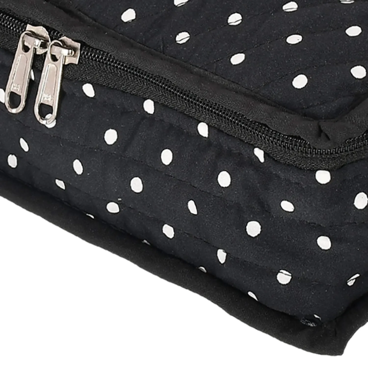 Heart Home Dot Printed Portable Cotton Jewellery Organizer/Case/Bag With 6 Transparent Pockets- Pack of 2 (Black)-50HH01204