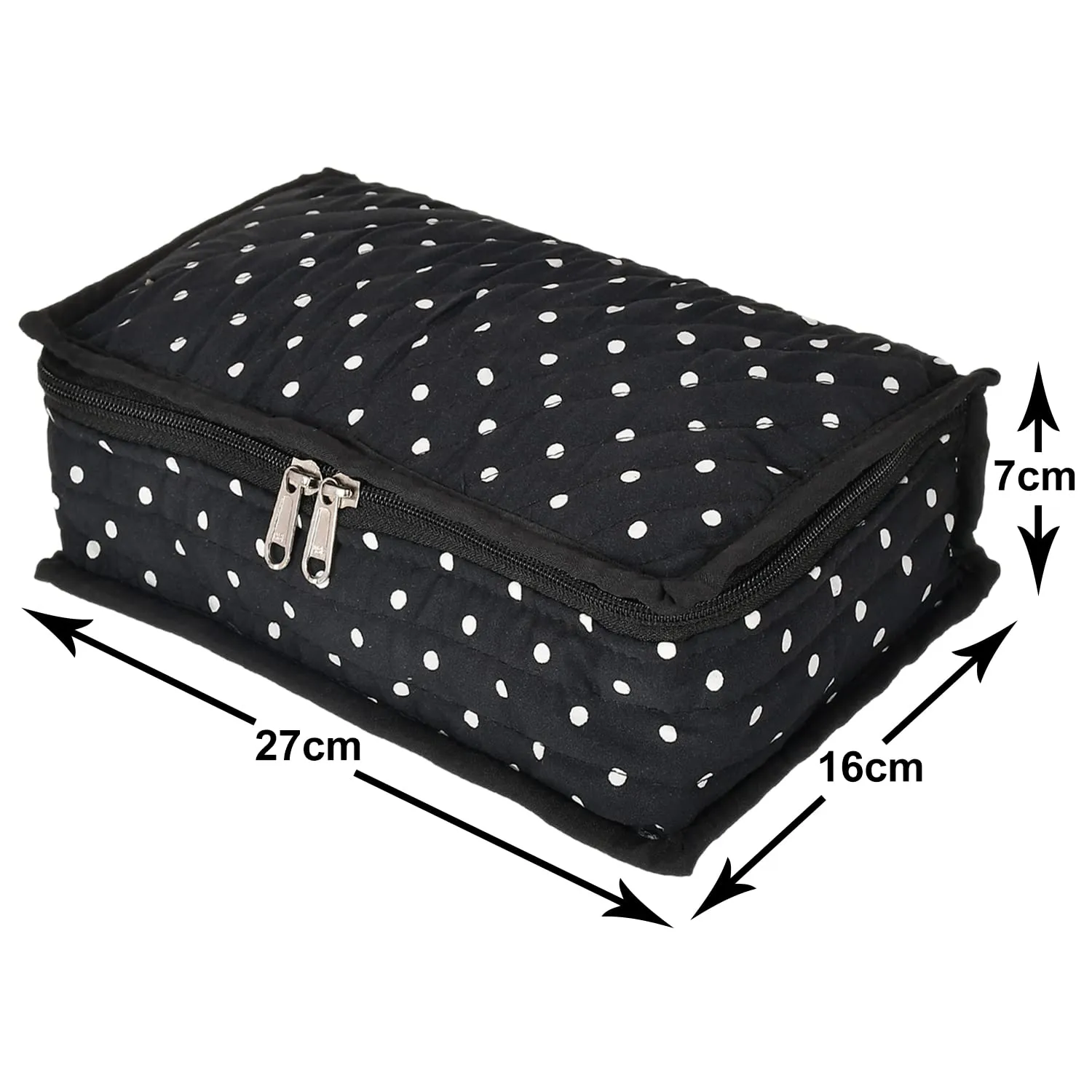 Heart Home Dot Printed Portable Cotton Jewellery Organizer/Case/Bag With 6 Transparent Pockets- Pack of 2 (Black)-50HH01204