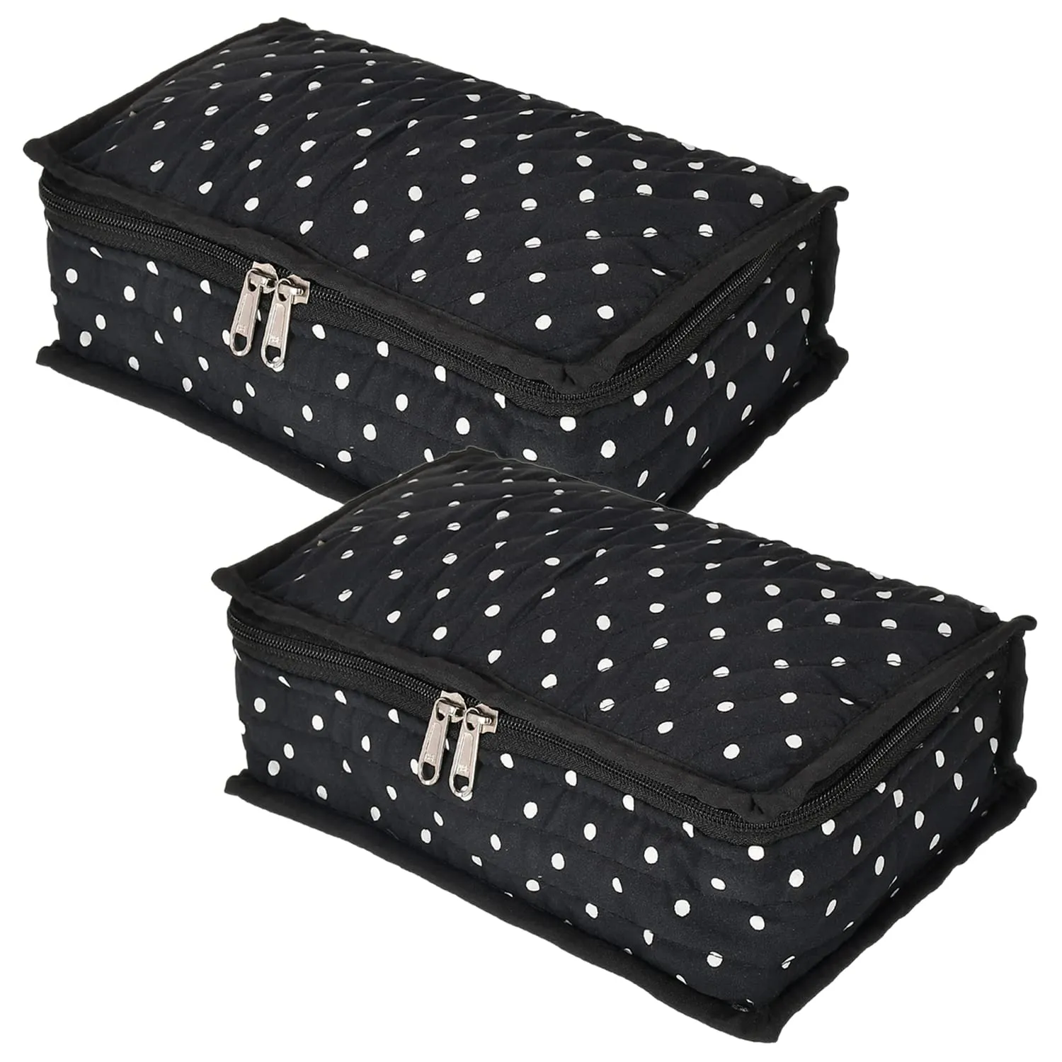 Heart Home Dot Printed Portable Cotton Jewellery Organizer/Case/Bag With 6 Transparent Pockets- Pack of 2 (Black)-50HH01204