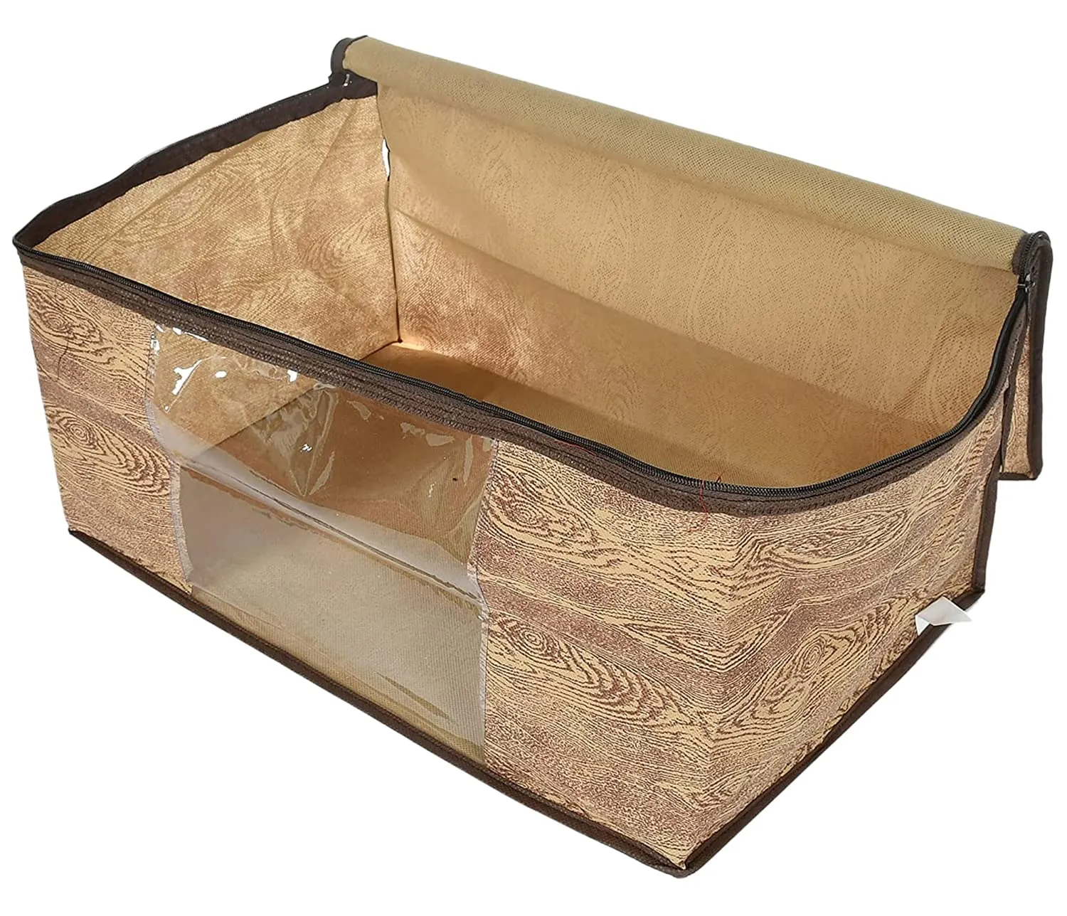 Heart Home Wooden Design Non-Woven Foldable Saree Cover/Clothes Storage Bag/Wardrobe Organizer With Transparent Window- Pack of 6 (Brown)-44HH0387