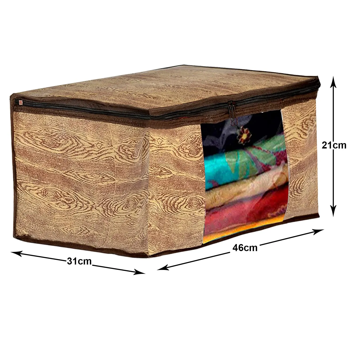 Heart Home Wooden Design Non-Woven Foldable Saree Cover/Clothes Storage Bag/Wardrobe Organizer With Transparent Window- Pack of 6 (Brown)-44HH0387
