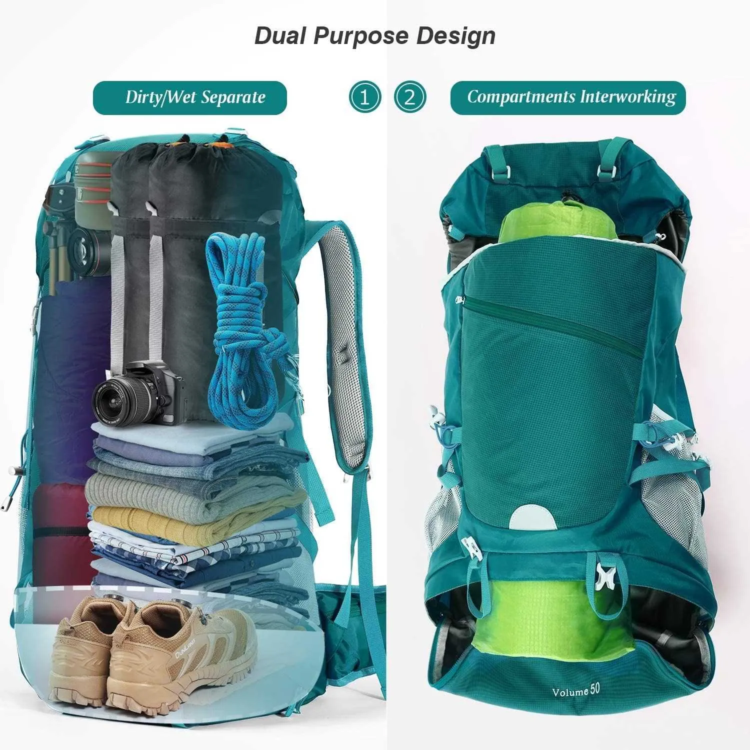 HOMIEE 50L Hiking Backpack Travel Bag