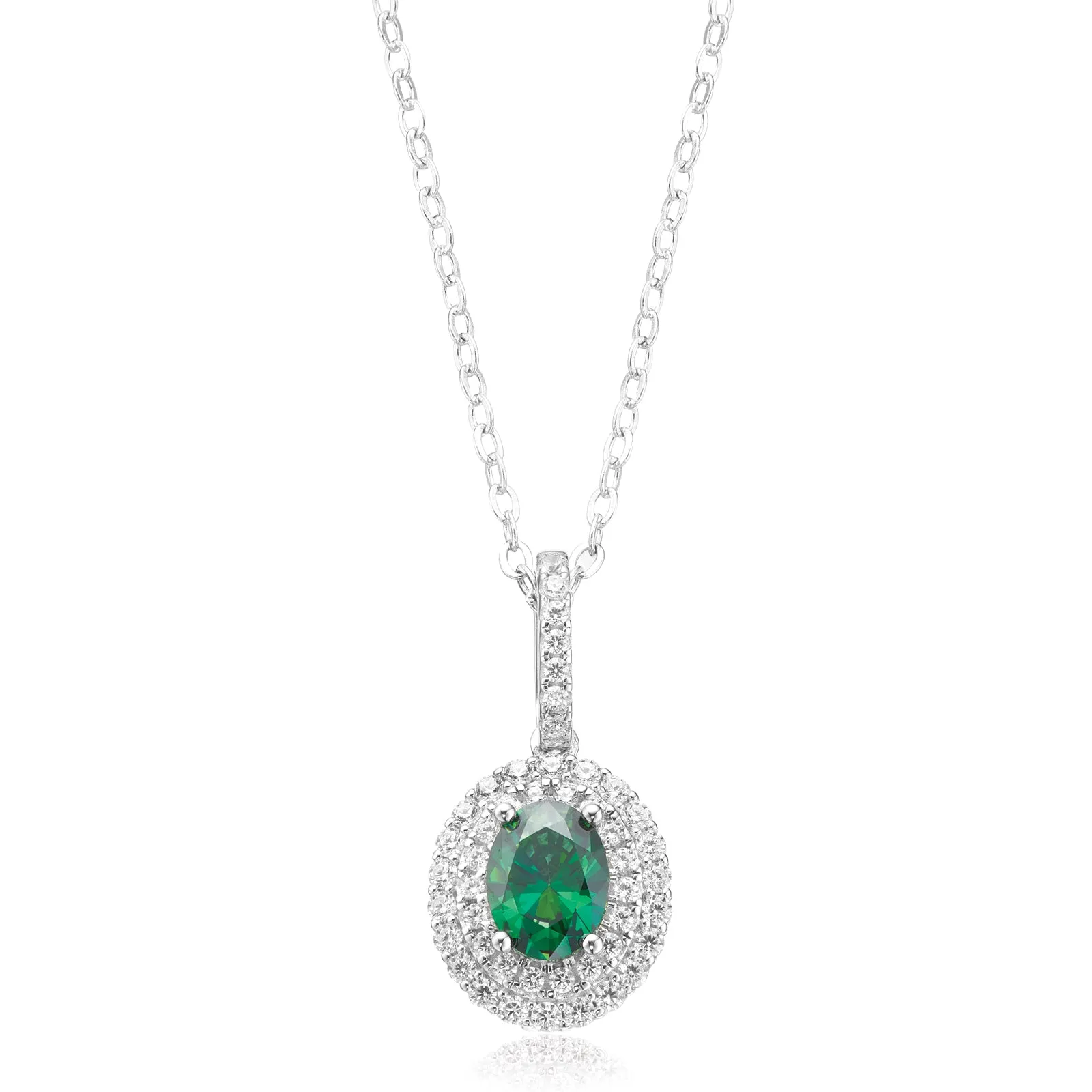 KISS Sterling Silver Oval Cut Green Cubic Zirconia Pendant