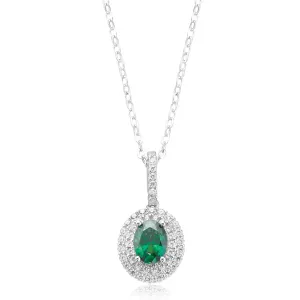 KISS Sterling Silver Oval Cut Green Cubic Zirconia Pendant