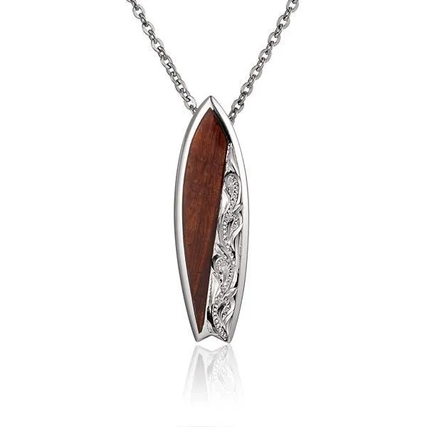 Koa Wood Engraved Surfboard Pendant by Alamea