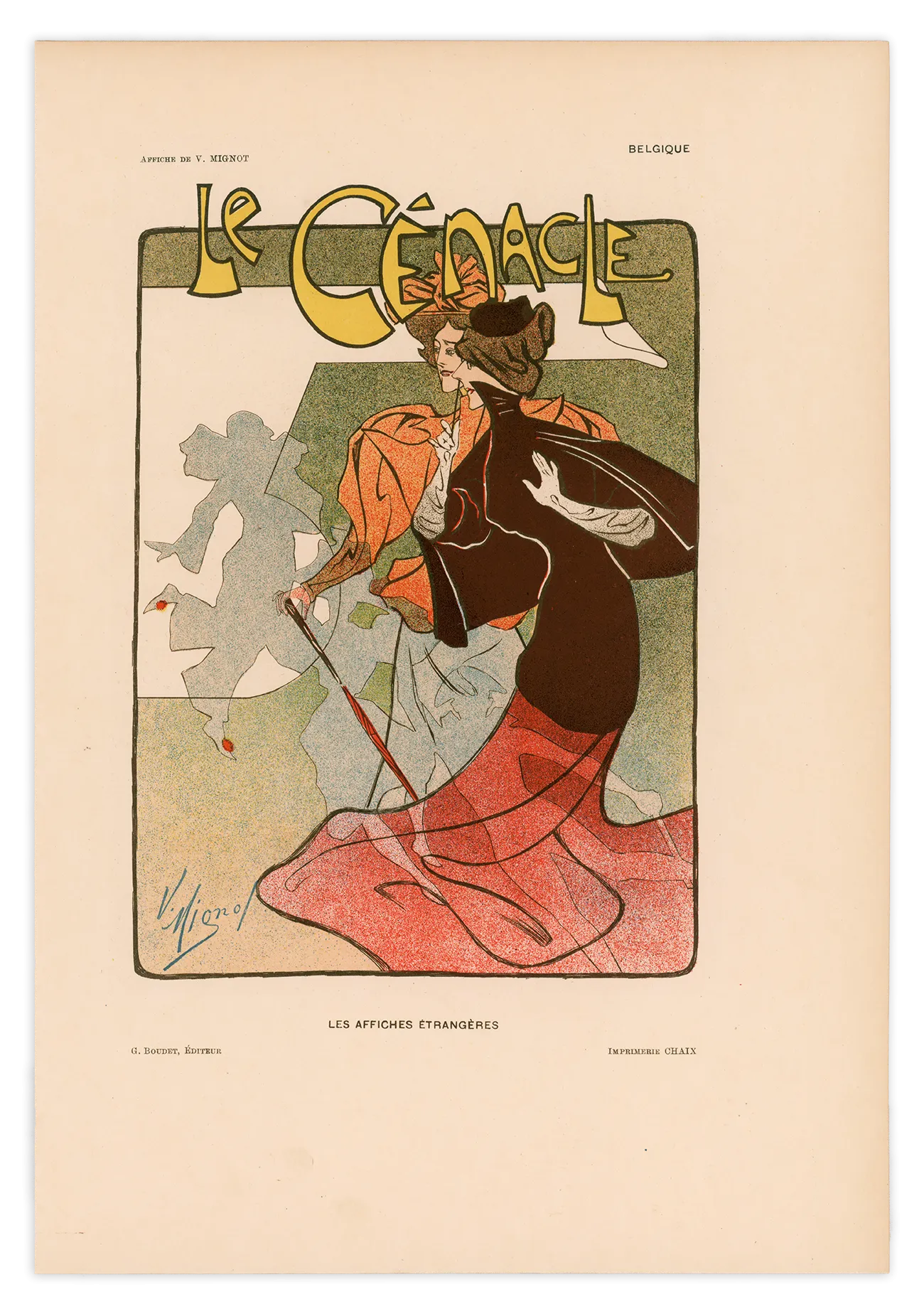 Le Cénacle by Victor Mignot, Art Nouveau Commedia dell'Arte lithograph, 1897