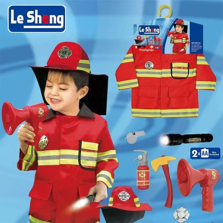 Little Boys Red Firefighter Halloween Vest Hat Accessories Costume 3-7