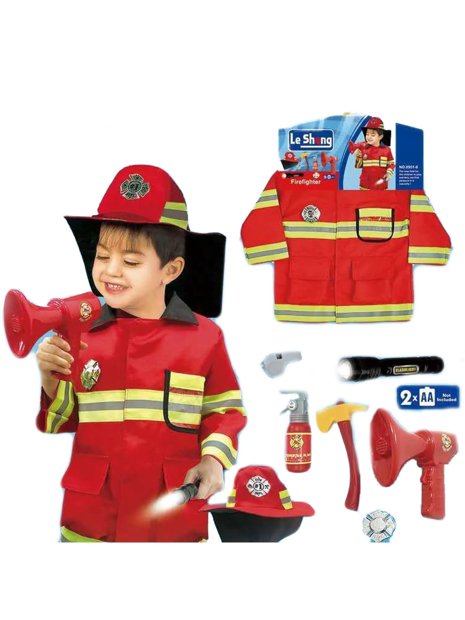 Little Boys Red Firefighter Halloween Vest Hat Accessories Costume 3-7