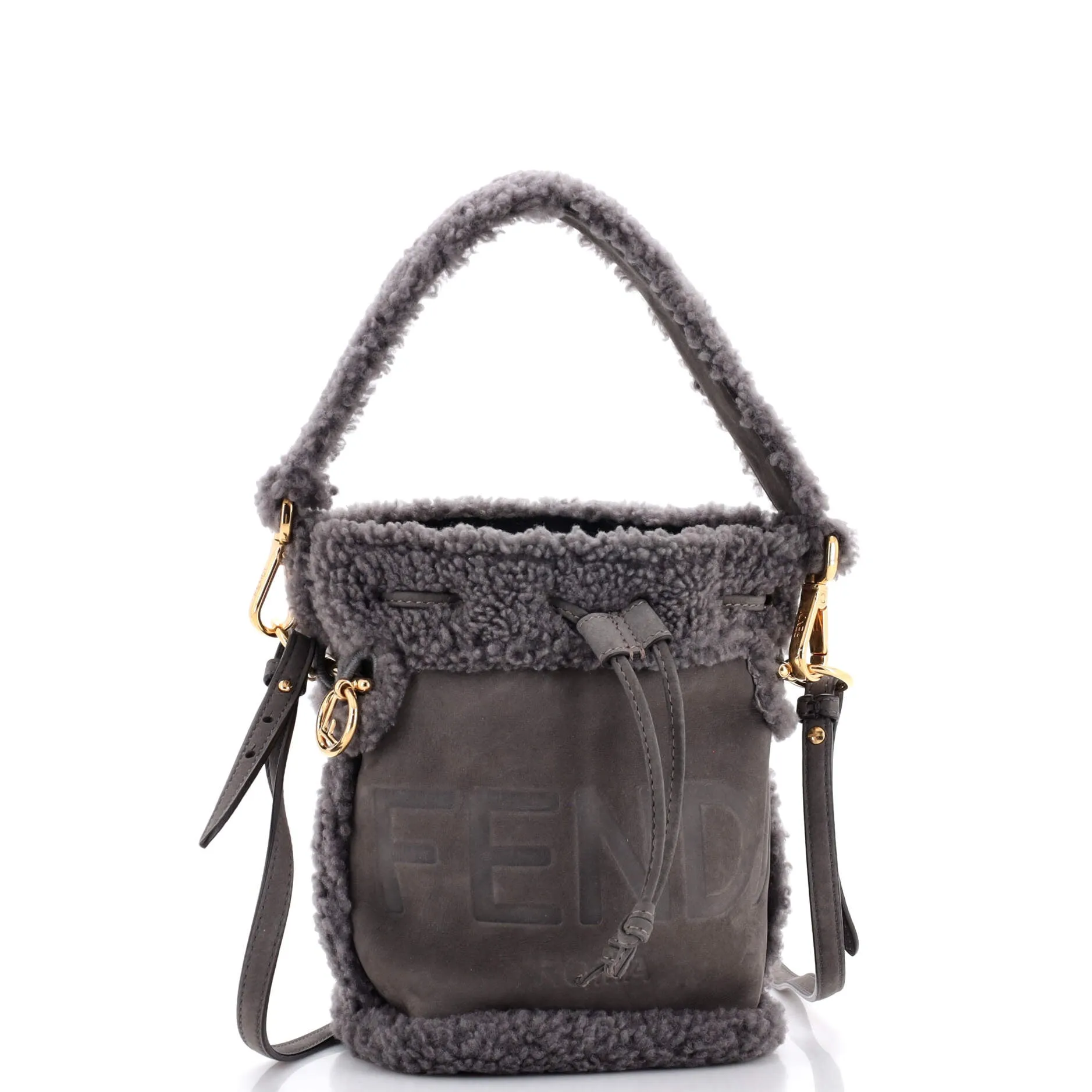 Logo Mon Tresor Bucket Bag Shearling with Nubuck Mini