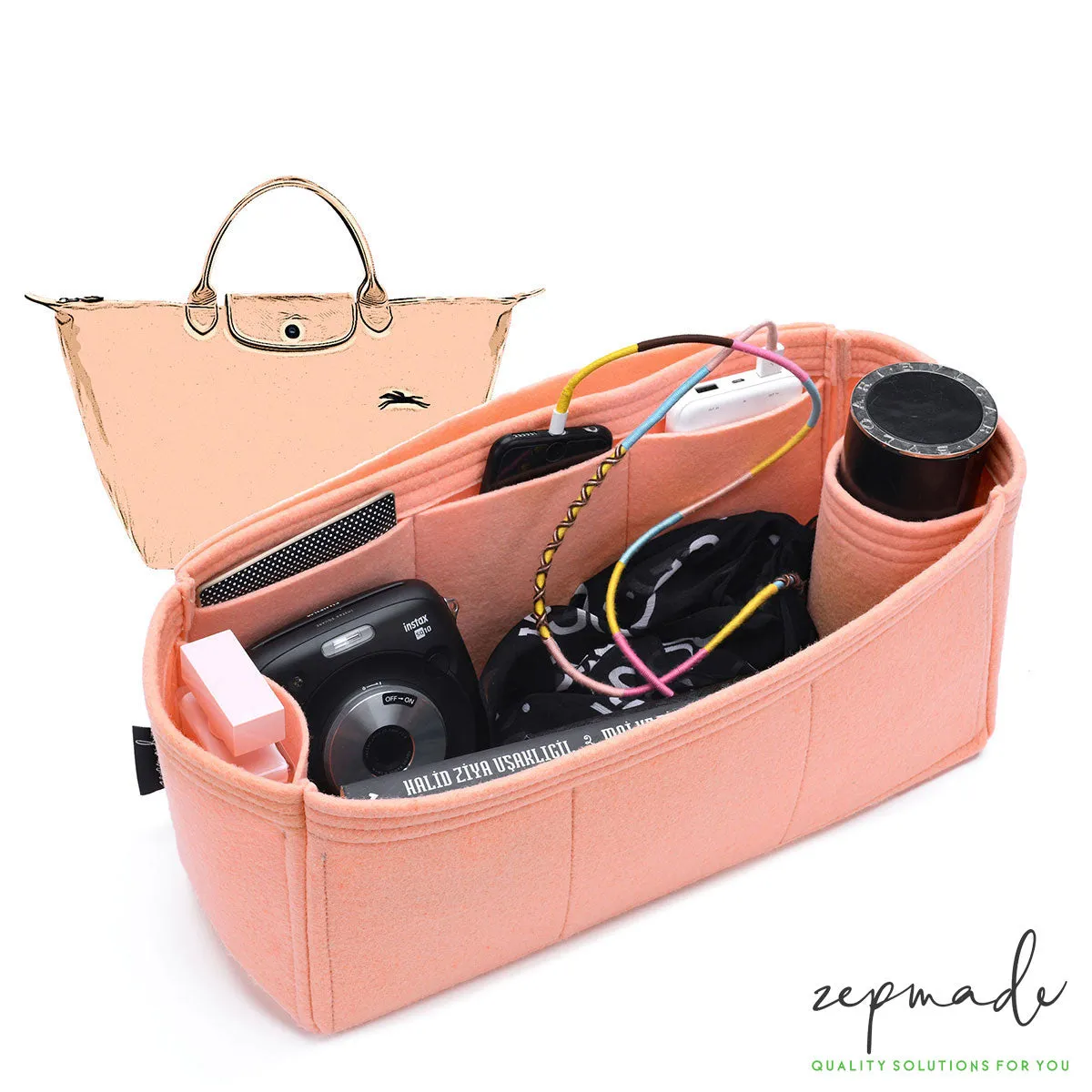 Longchamp Le Foulonné, Le Pliage, Pénélope Bag Models Organizer Insert, Bag Organizer with Single Bottle Holder