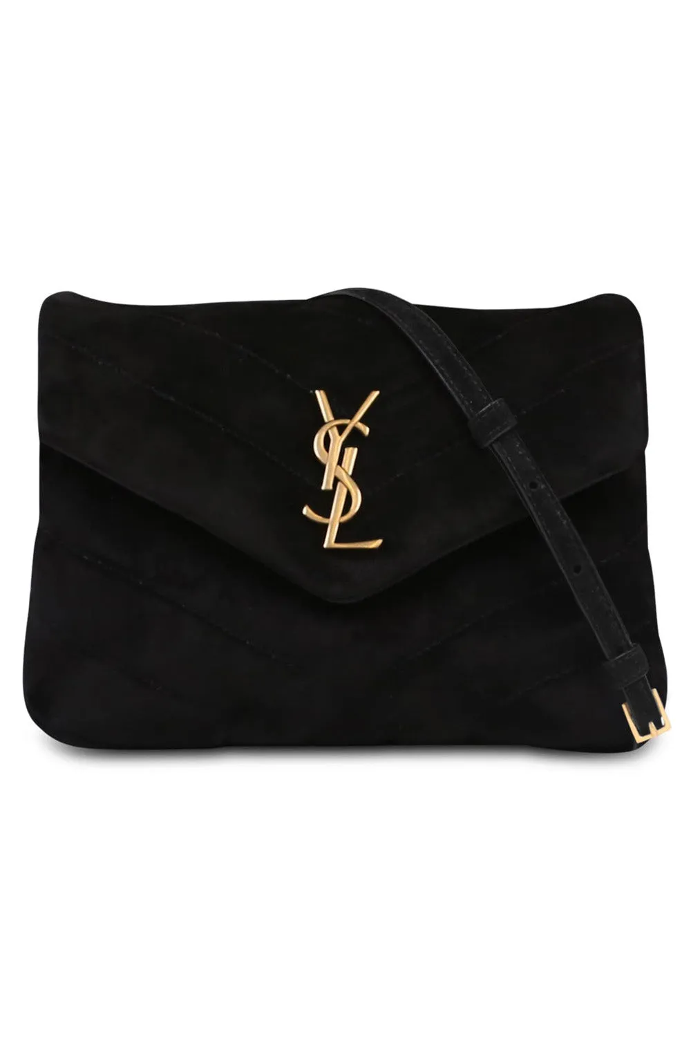 LOULOU TOY FLAP BAG ADJUSTABLE STRAP | SUEDE BLACK/GOLD