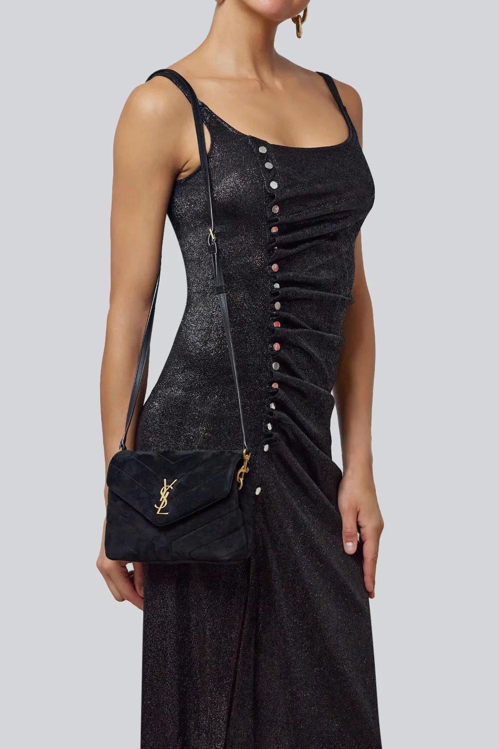 LOULOU TOY FLAP BAG ADJUSTABLE STRAP | SUEDE BLACK/GOLD