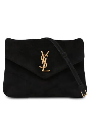 LOULOU TOY FLAP BAG ADJUSTABLE STRAP | SUEDE BLACK/GOLD