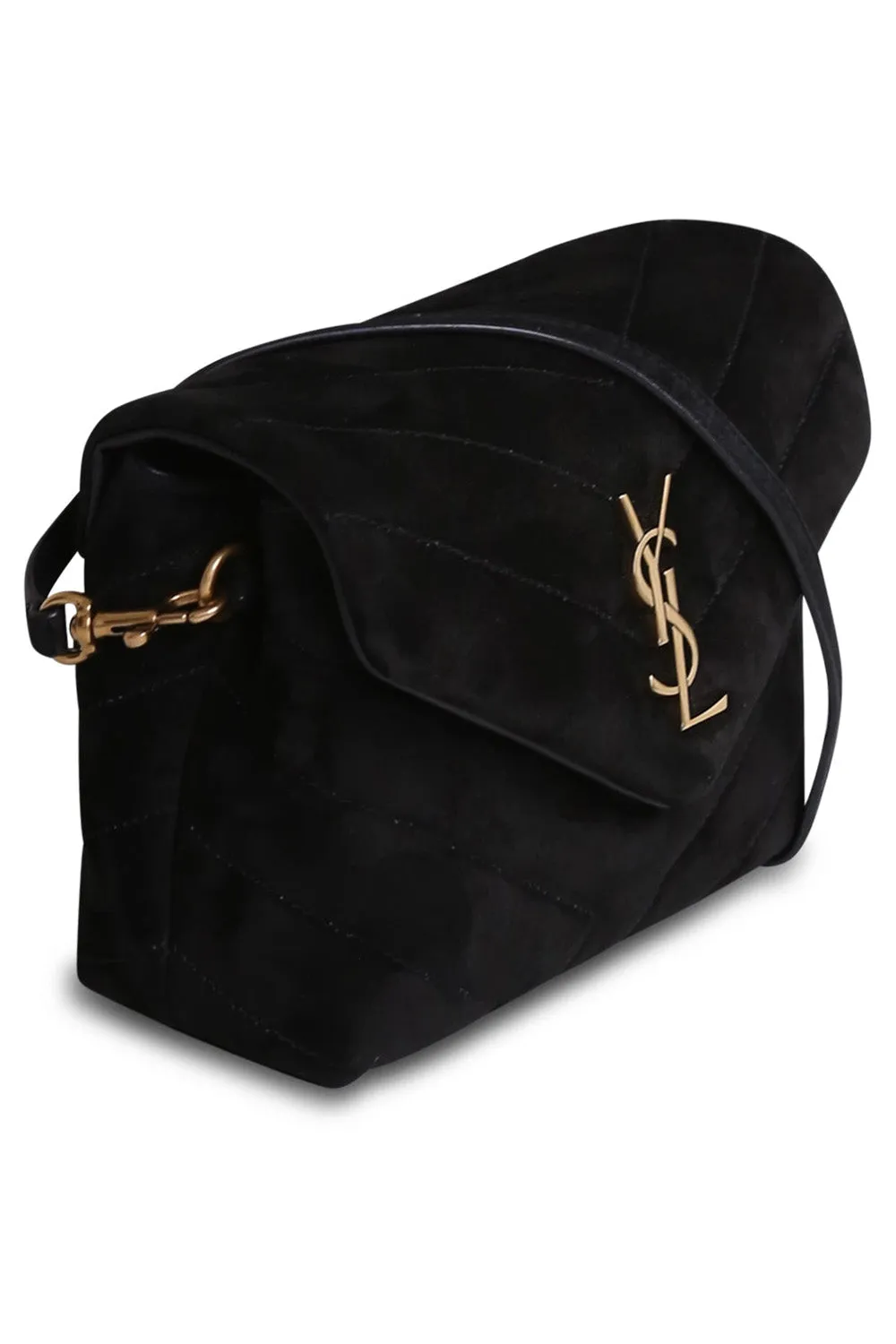 LOULOU TOY FLAP BAG ADJUSTABLE STRAP | SUEDE BLACK/GOLD