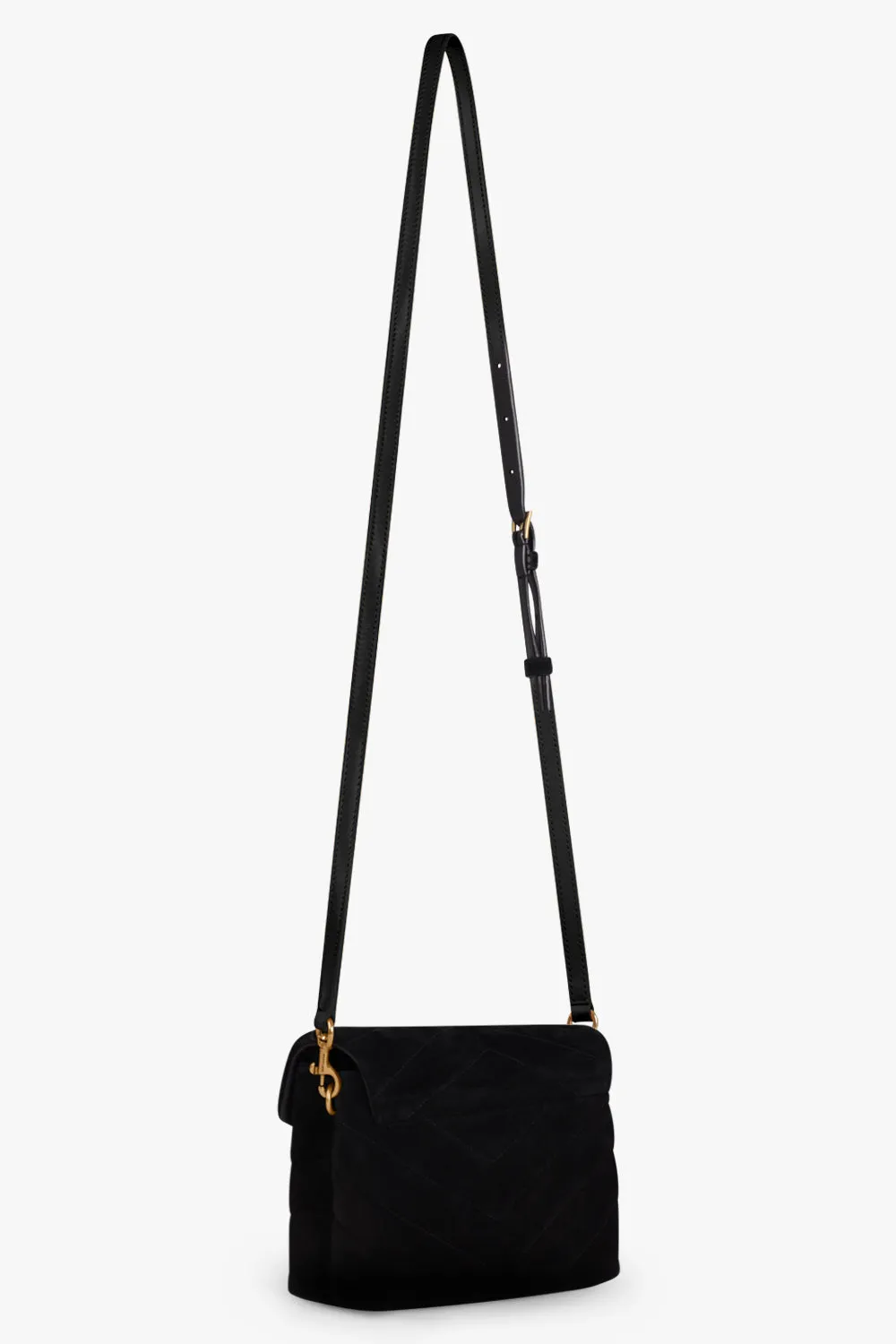 LOULOU TOY FLAP BAG ADJUSTABLE STRAP | SUEDE BLACK/GOLD