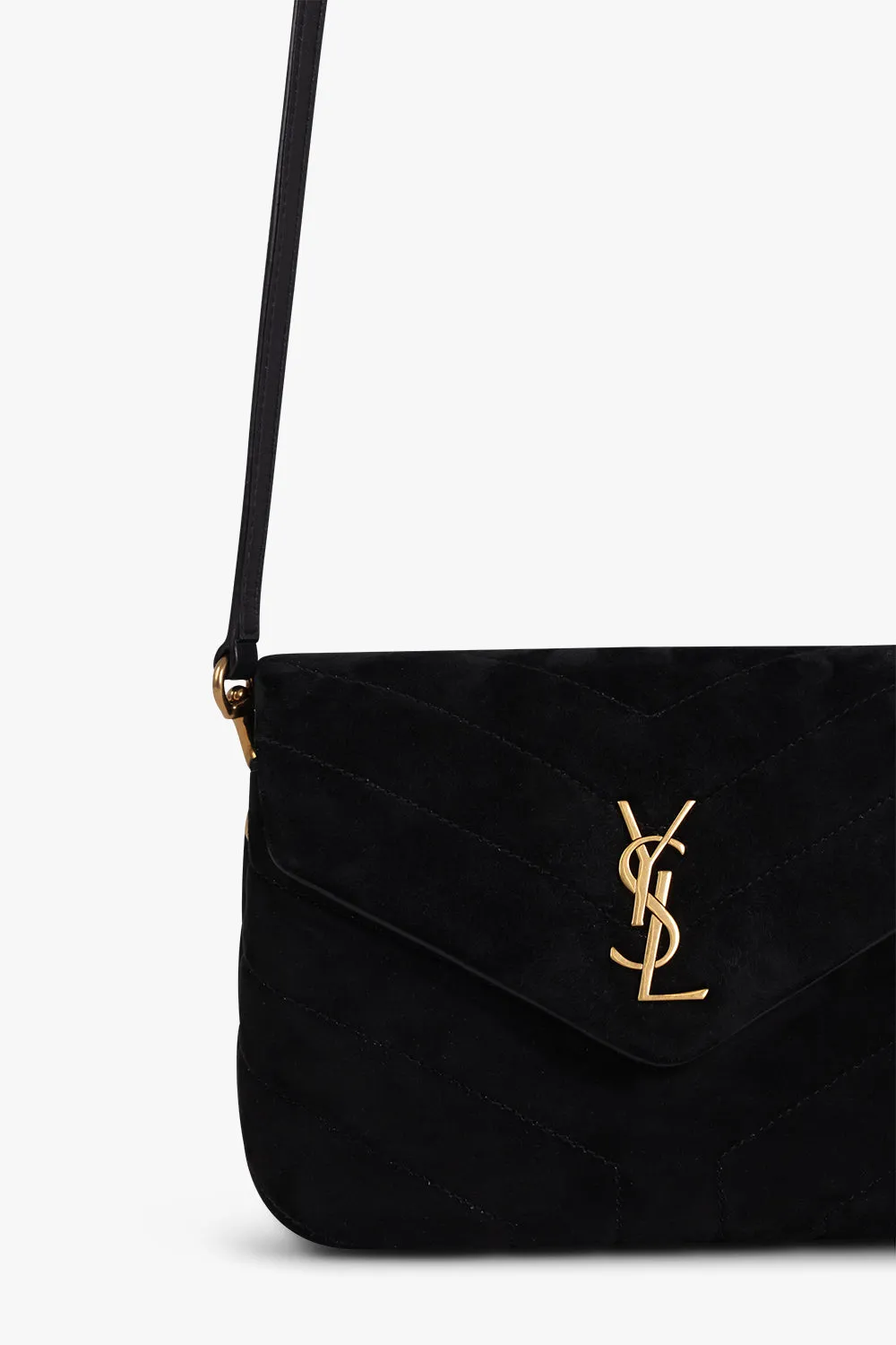 LOULOU TOY FLAP BAG ADJUSTABLE STRAP | SUEDE BLACK/GOLD