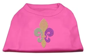 Mardi Gras Fleur De Lis Rhinestone Dog Shirt Bright Pink Lg (14)