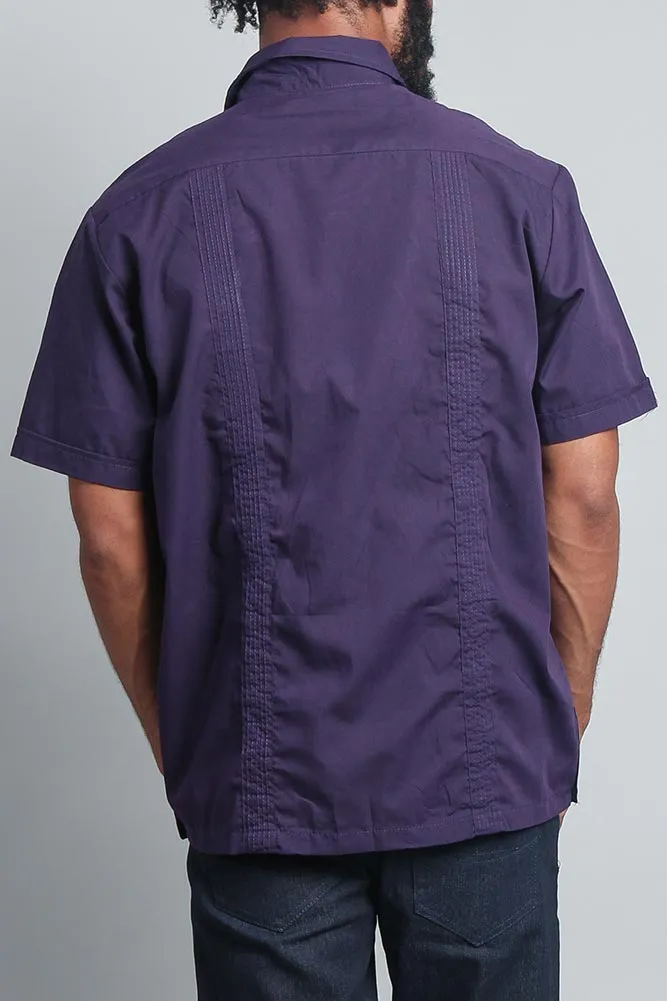 Men's Short Sleeve Cuban Style Guayabera Shirt (Dark Purple)