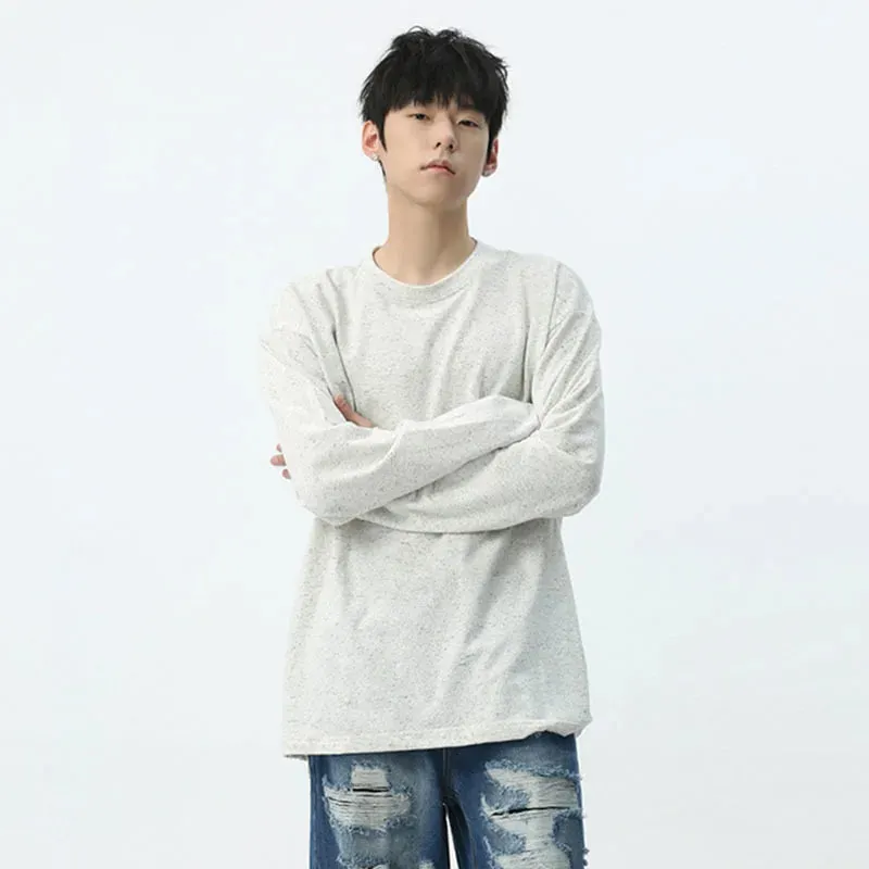 Men's T-shirt Spring Summer New Korean Style Clean Male Top Fashion Long Sleeve Round Neck Casual Solid Color 9C5291